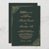 uitnodiging voor groene en gouden moslimbruiloft (Voorkant / Achterkant)