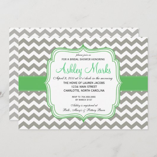 Uitnodiging voor groene en grijze Chevron (Voorkant / Achterkant)
