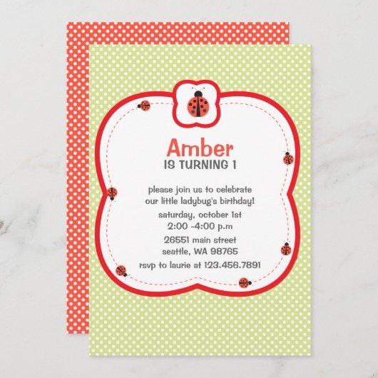 Uitnodiging voor groene en rode poka-stippen (Voorkant / Achterkant)