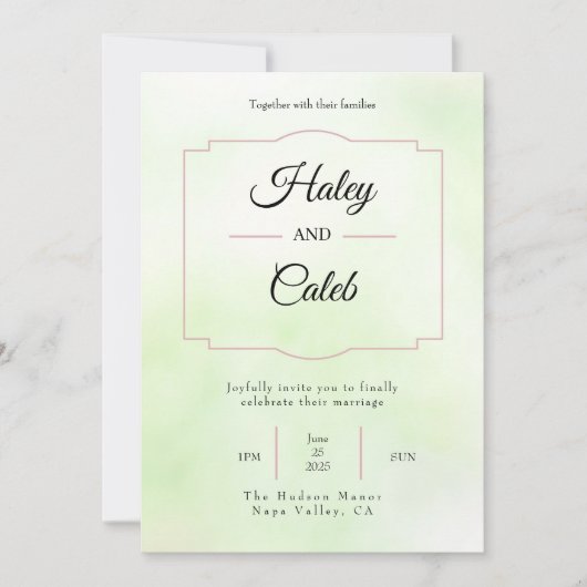  uitnodiging voor groene en roze bruiloft (Voorkant)