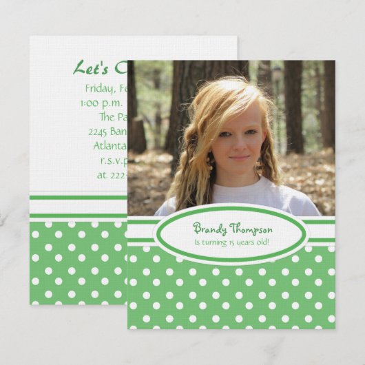 Uitnodiging voor groene en witte poka Dot Party (Voorkant / Achterkant)