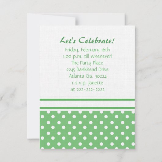 Uitnodiging voor groene en witte poka Dot Party (Achterkant)