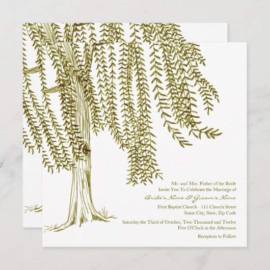 Uitnodiging voor groene en witte wilde bomen (Voorkant / Achterkant)