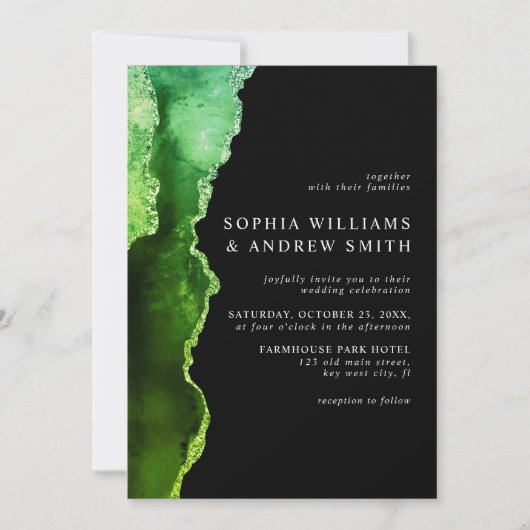 Uitnodiging voor groene en zwarte bruiloft (Voorkant)