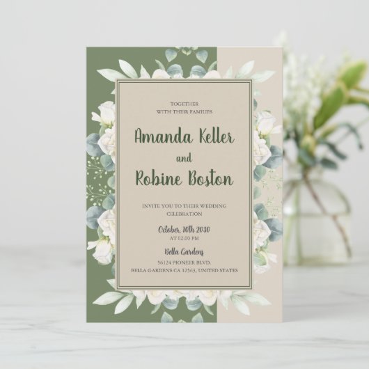 Uitnodiging voor groene eucalyptusbruiloft (Staand voorkant)