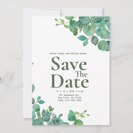 Uitnodiging voor groene Floral Wedding (Voorkant)