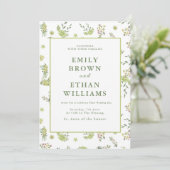 Uitnodiging voor groene Floral Wedding (Staand voorkant)