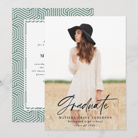 Uitnodiging voor groene geometrische fotoserie (Voorkant / Achterkant)