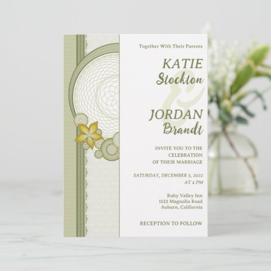 Uitnodiging voor groene grensbruiloft (Staand voorkant)