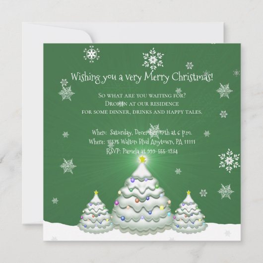 Uitnodiging voor groene kerstbomen (Achterkant)