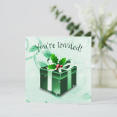 Uitnodiging voor groene kerstcadeaus (Staand voorkant)