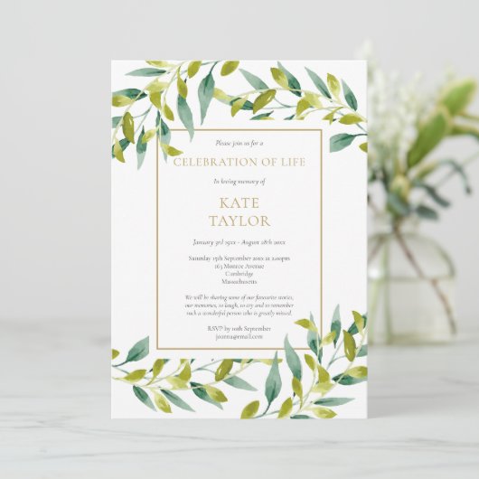 Uitnodiging voor groene levensviering bij overlijd (Staand voorkant)