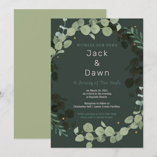 Uitnodiging voor groene leves BoundWedding (Voorkant / Achterkant)