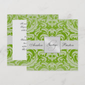 Uitnodiging voor groene monogram Damask Wedding (Voorkant / Achterkant)