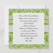 Uitnodiging voor groene monogram Damask Wedding (Achterkant)