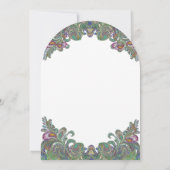 Uitnodiging voor groene Raspberry Blue Damask Wedd (Achterkant)