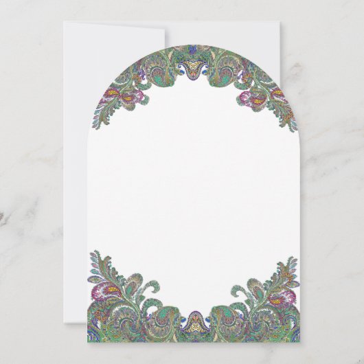 Uitnodiging voor groene Raspberry Blue Damask Wedd (Achterkant)