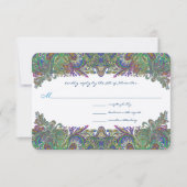 Uitnodiging voor groene Raspberry Blue Damask Wedd (Voorkant)