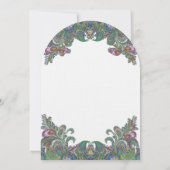 Uitnodiging voor groene Raspberry Blue Damask Wedd (Achterkant)