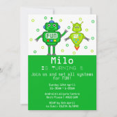 Uitnodiging voor groene robots Birthday Party (Voorkant)
