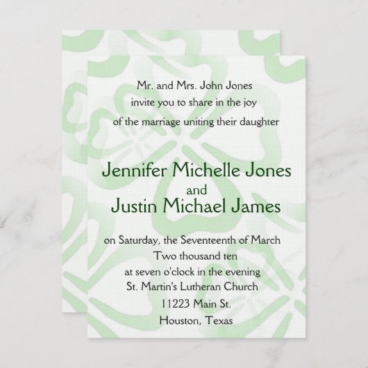 Uitnodiging voor groene Shamrock Wedding (Voorkant / Achterkant)