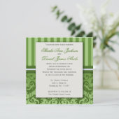 Uitnodiging voor groene striped Damask Wedding (Staand voorkant)