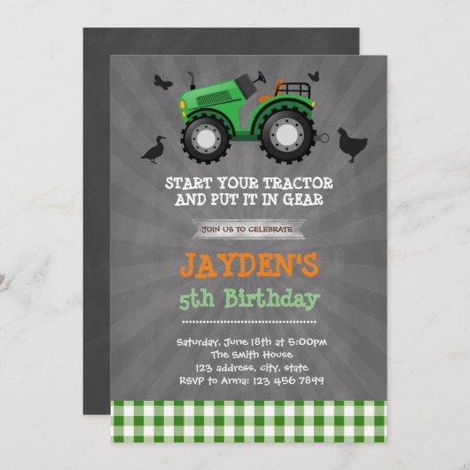 Uitnodiging voor groene tractor (Voorkant / Achterkant)
