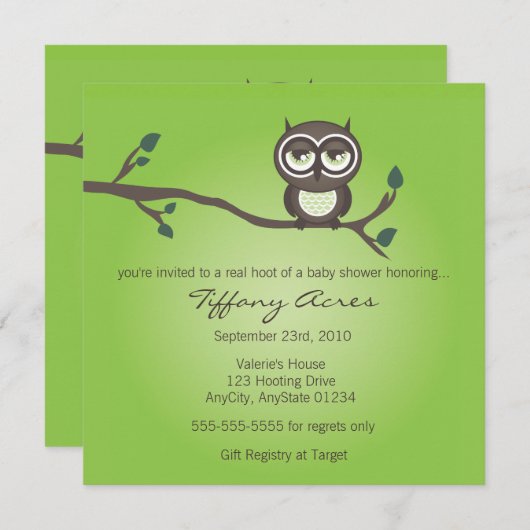 uitnodiging voor groene uil (Voorkant / Achterkant)