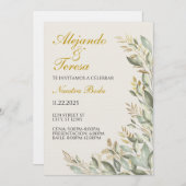 Uitnodiging voor groene vergadering met goud (Voorkant / Achterkant)