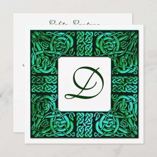 Uitnodiging voor groene waters Keltische monogram  (Voorkant / Achterkant)