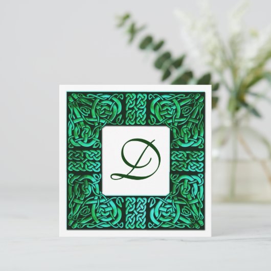 Uitnodiging voor groene waters Keltische monogram (Staand voorkant)