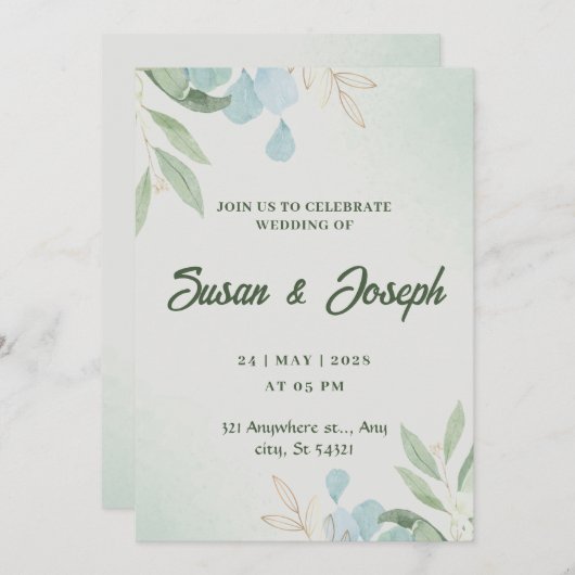 Uitnodiging voor groene Waterverf (Voorkant / Achterkant)