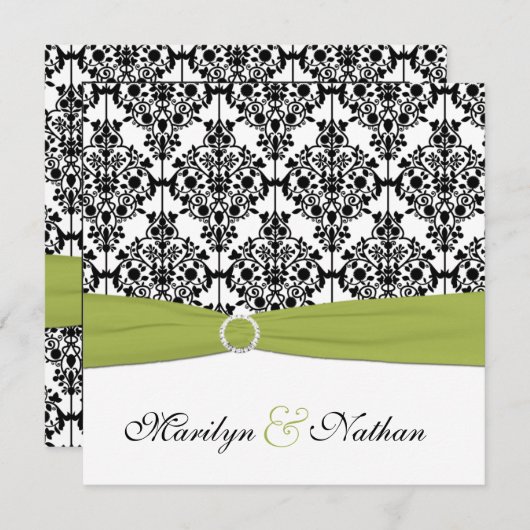 Uitnodiging voor groene, witte en zwarte bruiloft (Voorkant / Achterkant)