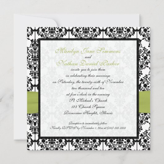 Uitnodiging voor groene, witte en zwarte bruiloft (Achterkant)