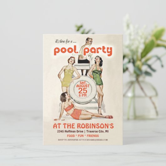 Uitnodiging voor groepspartij Cute Retro (Staand voorkant)