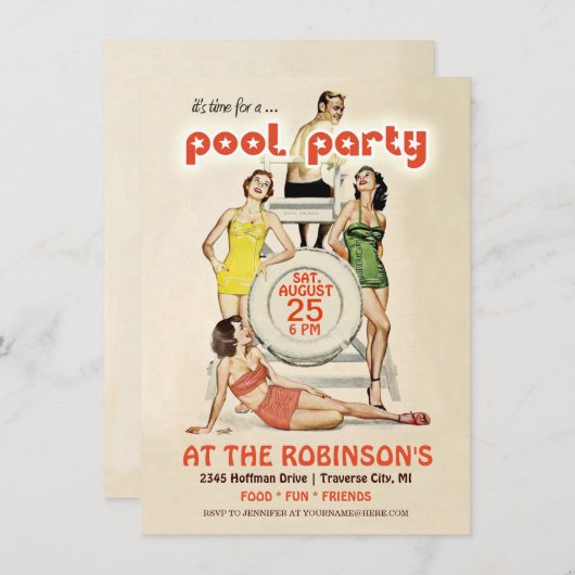 Uitnodiging voor  groepspartij Cute Retro (Voorkant / Achterkant)