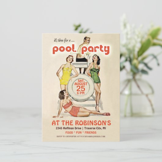 Uitnodiging voor groepspartij Cute Retro (Staand voorkant)