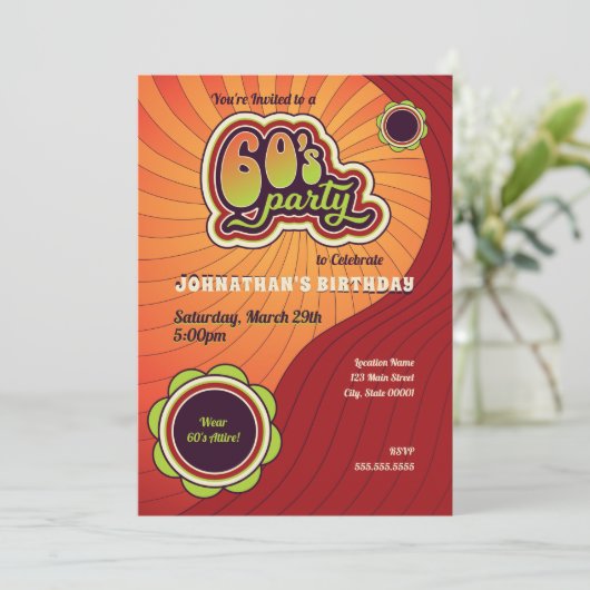 Uitnodiging voor Groovy 60's Feest (Staand voorkant)