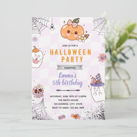 Uitnodiging voor groovy halloweenfeest (Staand voorkant)