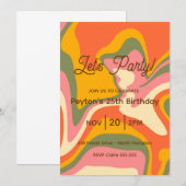 Uitnodiging voor groovy retro knikkerfeest (Voorkant / Achterkant)