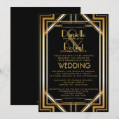 Uitnodiging voor grote geïnspireerde Deco-weddensc (Voorkant / Achterkant)