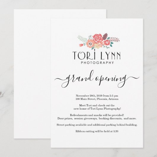 Uitnodiging voor grote opening van bedrijven - Log (Voorkant / Achterkant)