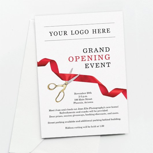 Uitnodiging voor grote opening van bedrijven - Log