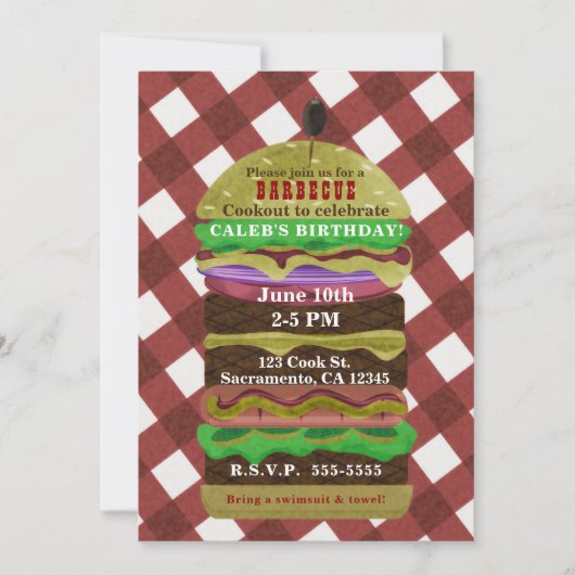 Uitnodiging voor grote vettige hamburger zomer koo (Voorkant)