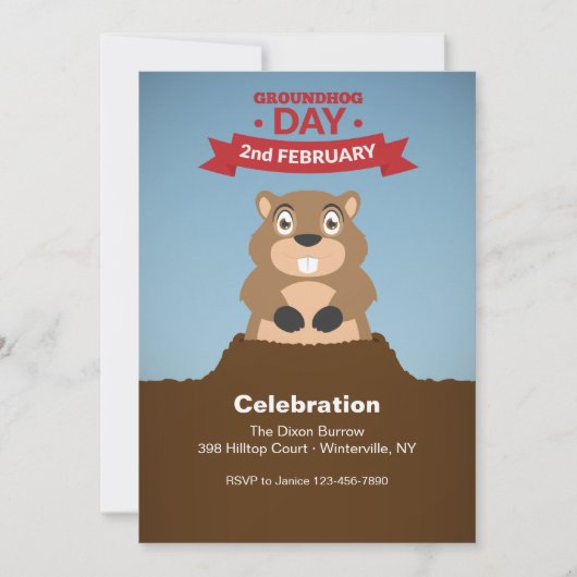 Uitnodiging voor Groundhog Day-viering (Voorkant)