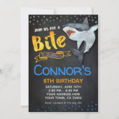 Uitnodiging voor haaien, verjaardagsfeestje bij he (Voorkant)