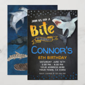 Uitnodiging voor haaien, verjaardagsfeestje bij he (Voorkant / Achterkant)