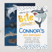 Uitnodiging voor haaien, verjaardagsfeestje bij zw (Voorkant / Achterkant)