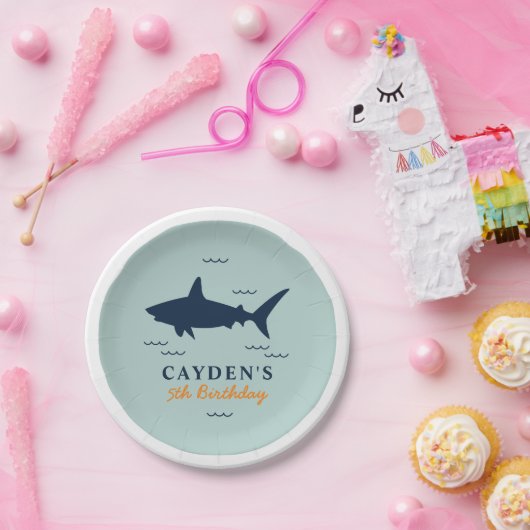Uitnodiging voor haaienverjaardag papieren bordje (Feest)