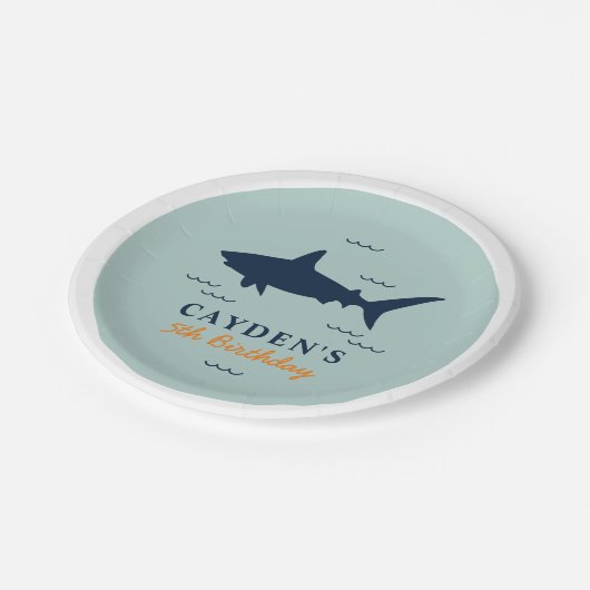 Uitnodiging voor haaienverjaardag papieren bordje (Gekanteld)